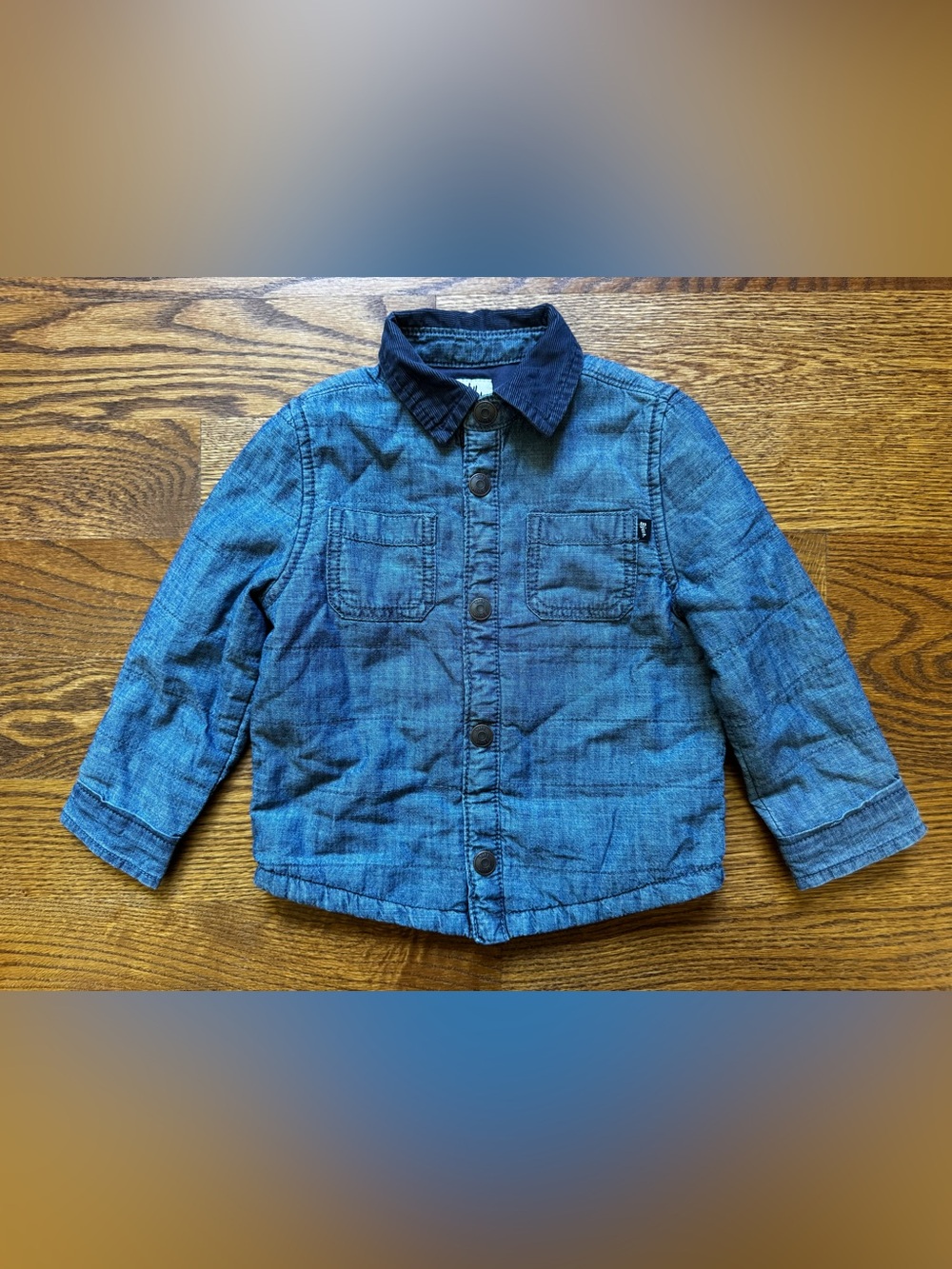 Baby B’gosh 24M Blue Lined Denim Shacket Corduroy Collar Snap Jacket